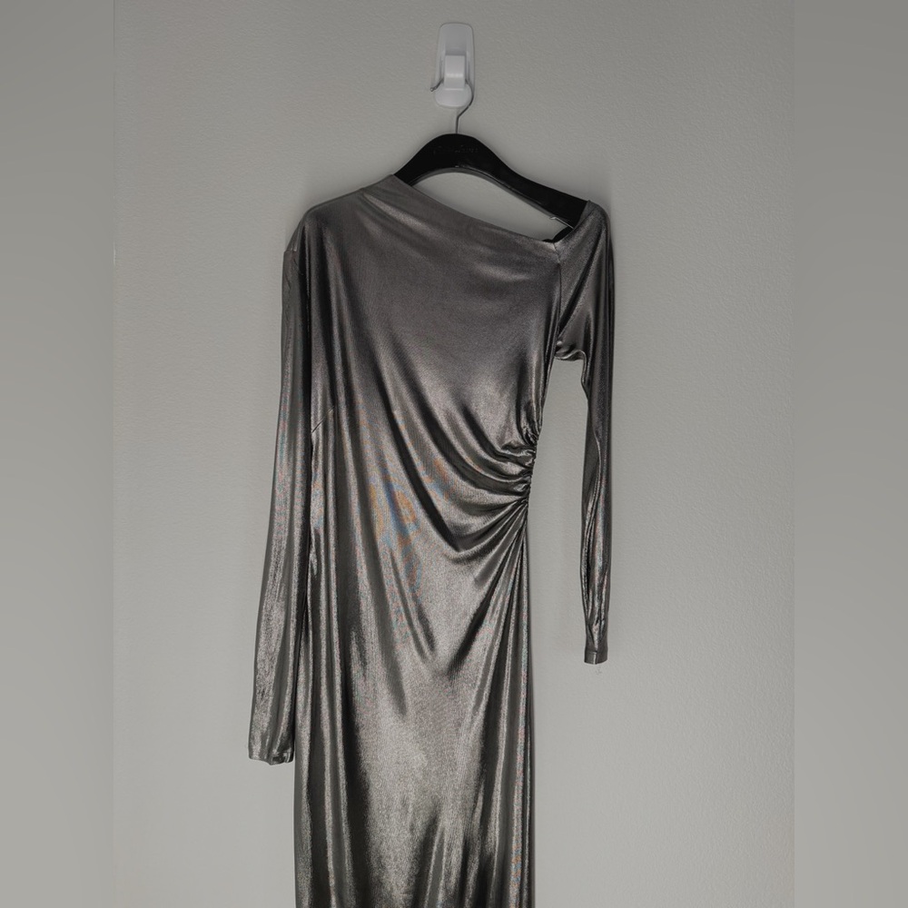 Ralph Lauren Collection Metallic Long-Sleeve Ruched Gown